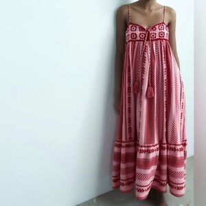 Pink maxi combination crotchet knit dress
